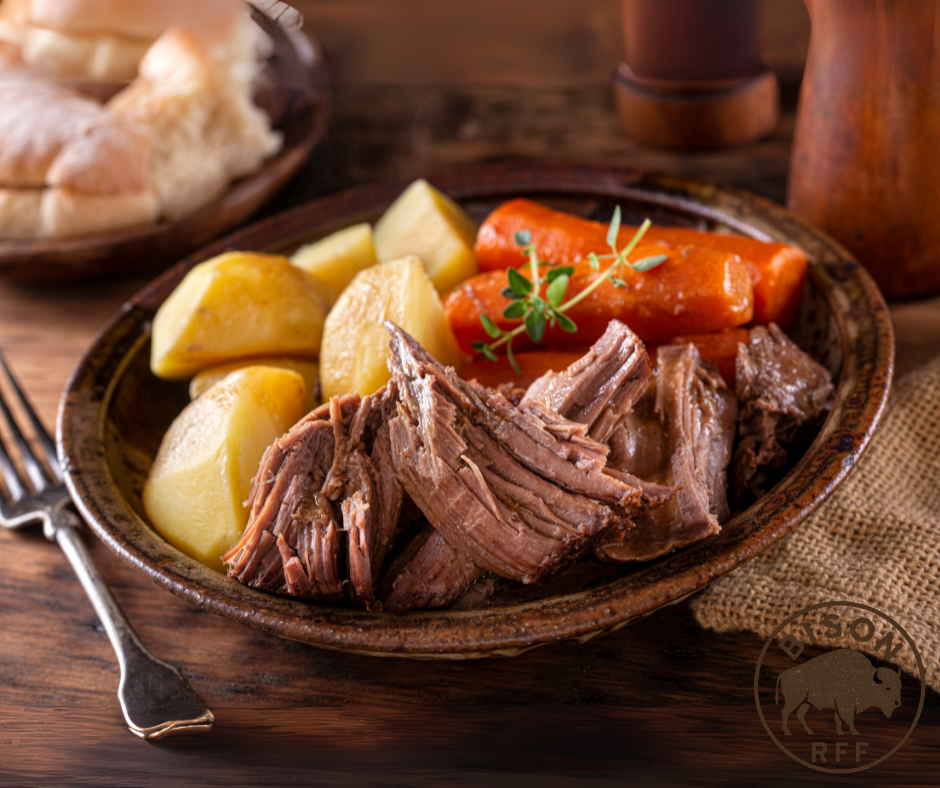 Plated dish of American Bison Rump Roast