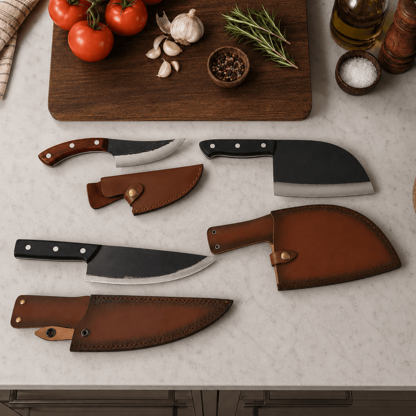 Professional Chef Knife Set with Leather Cases